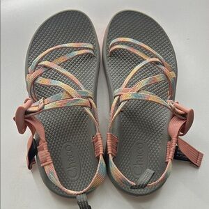 Chaco Pastel Rainbow Strappy Sandals with Gray Sole